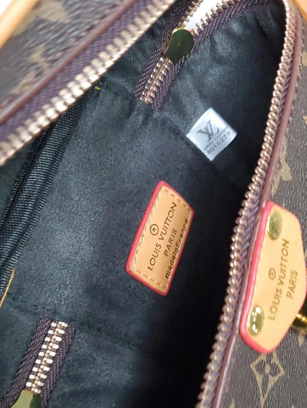 Lv💠 Brown Monogram Crossbody with Tan and Red-Trim